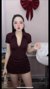 Váy liền cọc tay khoá kéo xếp tầng
