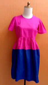 mini midi dress wanita pink fuschia birel M cewek lengan pendek santai cute