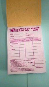 bon nota laundry 2 ply ukuran Mini 105 × 8 cm. isi 25 set. Minimal beli 5 buku