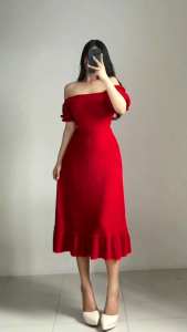 BLAIRE 2WAY ELEGANT MIDI DRESS: Barkcrepe Fabric Fits Small to Large