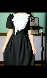 Đầm nữ thời trang phối ren đính nơ xinh xắn