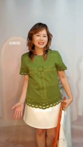 69836 เสื้อยืด Alacarte คอกลม แขนสั้น งานปักฉลุมีซับในด้านหน้า เนื้อผ้านุ่มใส่สบาย by PENNY CLOTH