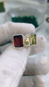 Natural Untreated Garnet dan Lemon Topaz 4 carat silver handmade ring