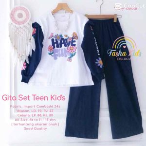 Gita Set Teen Kids: Setelan Kaos & Celana Cargo Anak Motif Lucu Oneset Anak Bahan Katun Combed Premium Adem Dan Nyaman Dipakai Setcel Anak Perempuan Usia 11-15 Tahun