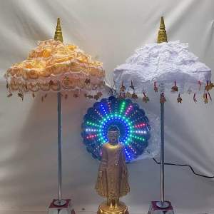 ဘုရား ရွှေထီး ငွေထီး ရွှေရောင် ငွေ ่ร่มฉัตร ร่มพระพุทธรูป ปักดิ้นเงิน สีขาว และสีทอง พร้อมที่ตั้ง และก้านร่ม ขนาด 7 นิ้ว 9นิ้ว 12 นิ้ว ร่มประประธาน ร่ม ร่มพระพุทธเจ้า ร่มพระพุทธ - Lazada