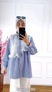 Alea Salur Blouse Kemeja /Kemeja Motif Salur Kombinasi Brukat Renda /Salur Blouse Alea /Atasan Kemeja Wanita Trendi