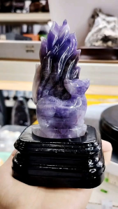 Natural Finest Amethyst Fox Fairy Carving Ornament AFF09