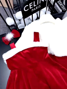 Váy đỏ kèm áo choàng trắng công chúa mặc tết 2024- váy tết cho bé gái 10-30kg