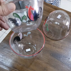 MANGKOK KACA MOTIF AYAM JAGO 5.75\"/14.5CM