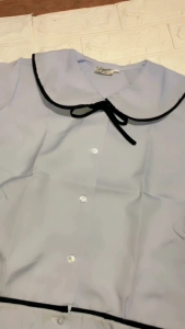 Blouse with Piping Design: Navy Blue Elegance