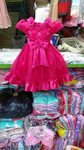 Gaun anak bunga leher saten foil