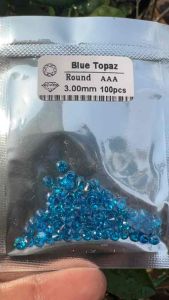 บลูโท แพซ กะรัต (CZ CUBIC ZIRCONIA BLUE TOPAZ) สีบลูโท แพซ พลอย LAB MADE 100%. ราคาเป็น 50 เม็ด. พลอย ขนาด 3.00 MM มิล