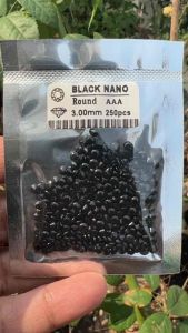 BlACK sapphire ไพลิน สี BLACK LAB MADE เทียม BRILLIANT CORUNDUM 3.00 มมMM (50 เม็ดPIECES)