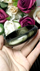 Grade 7A Golden Sheen Obsidian Crystal Stone bangle 62mm+- 极品一线猫眼招财金曜石手镯 62mm+-