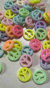 80 pcs round retro peace sign beads mix pastel colors size 15 mm for diy jewlery crafts