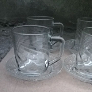 COD (12pcs) paket cangkir kopi bahan kaca tebal/gelas gagang dengan tatakan