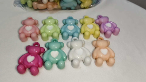 250grams (est.38pcs) Pastel Bear Beads Charms for DIY Bracelet Necklace Keychain Pendant Accessories Resin Plastic Charms for Crafts