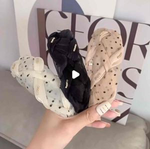 Headband Delish Bando Korea Bandana Lebar Sifon Polkadot Payet by Velmorra