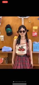 PPshop เสื้อครอปท็อป แขนกุด พิมพ์ลายเชอร์รี่ แฟชั่นฤดูร้อน สำหรับผู้หญิง