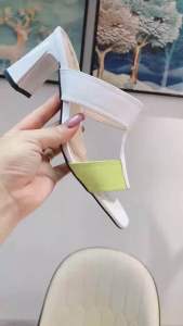 Dép guốc nữ cao gót 7p hàng hiệu rosata phối màu màu trắng xanh thời trang cao cấp ro644