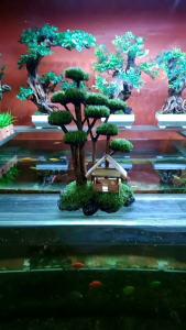 hiasan aquarium replika saung sintetis aquascape bonus moss bisa untuk hiasan luar ruangan