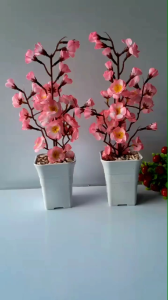 Bunga Sakura Plastik Lengkap Dengan Pot Plastik Dan Batu Hiasan // Cod Bunga Hias Dekorasi Rumah