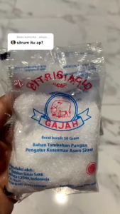 Citrun Cap Gajah 50Gr / Citric Acid / Asam Sitrat / Pemutih / Pembersih Per Sachet