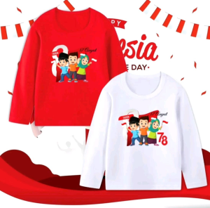 Stelan Baju Kaos Motif MERDEKA MERAH PUTIH AGUSTUSAN Oblong Lengan Pendek Usia 3-13 Tahun Atasan Anak Laki -Laki Perempuan Usia 1-12 Tahun