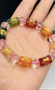 Vòng tay đá pha lê lu thống khắc chú Đại Bi bình an may mắn