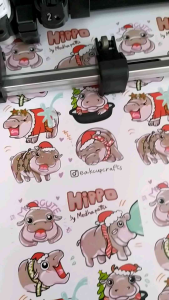 สติ๊กเกอร์ handmade ลายน้องฮิปโป หมู เด้งดึ๋ง สติ๊กเกอร์กระดาษมันเงา กันน้ำ