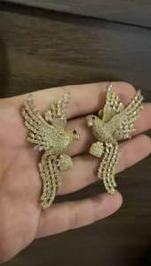 Ready stock 18k gold plated with zircon bird design stud earring 60X25MM