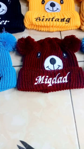 Kupluk Bayi Motif Beruang Gratis Bordir Nama