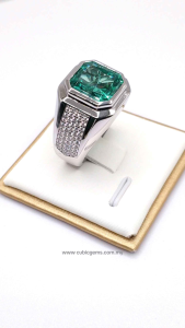 CG Premium Radiant Cut Paraiba Cubic Zirconia Micro Setting Moissanite Classic Silver Mens Ring
