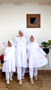 Best Seller!! GAMIS PUTIH Setelan Celana Tunik Manasik Umroh Haji Anak Remaja Wanita Dewasa Cutetrik Terbaru