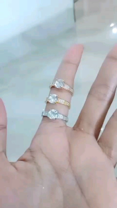 Cincin Solitaire Mata Putih Samping/Perak Asli Silver 925 Lapis Emas & Perhiasan Fashion Wanita Terbaru