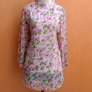 atasan wanita pink muda pastel SAHARA cewek L motif bunga lengan panjang