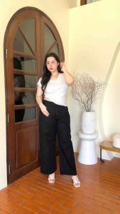 กางเกงผ้าสาวอวบ ผ้าฟลอร่า ความยาว 37 ทรงกระบอก