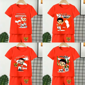 Baju setelan anak laki-laki motif 17 Agustus Kemerdekaan Indonesia 3-10 tahun