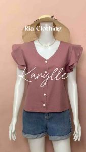 Karylle Double Ruffles Sleeves Buttondown VNeck Korean Blouse Casual Office Trendy Cute Top Outfit