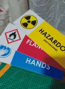 Hazardous flammable sign Wash your hands blue and white handwashing sign