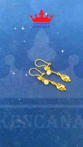 Anting Perak 925 Asli Anting Desi Kait Jurai Bandul Ukir Permata 1 Sepuh Emas 24k