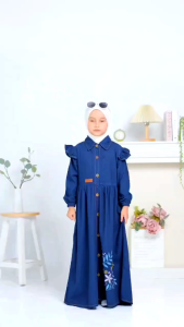 Gamis Denim Bordir Anak Perempuan 4-14th Faza Long Dress Bordir Ruffle