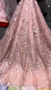 (HARGA PERMETER) Bahan bakal kebaya tulle bordir payet daimen/kain tulle brokat Ungu gaun pesta