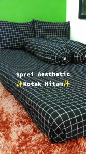 Sprei Motif Kotak Hitam Aesthetic 90x200 120x200 160x200 180x200 200x200