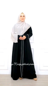 Abaya Basic Hitam Polos Bahan Wolfis Jetblack Premium S-XXL / Abaya Syari Remaja Terbaru/ Abaya Hitam Garis List Putih