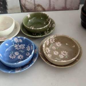Set of 2 Brand New Sakura Design Saucers and Soydishes Different Colors - Japan Surplus
