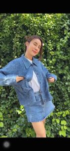 เสื้อแขนยาว ผ่าหน้ากระดูก 5 เม็ด ผ้าฝ้ายฟอกสโตนวอส ฟรี หน้าผ้า 42-44