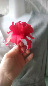 Hoa diên vĩ cài áo handmade Canto màu đỏ