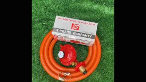 หัวแก๊สแรงดันต่ำ มีเซฟตี้ SCG รุ่นR326S+สายแก๊สสีส้มNEKO ยาว 2 เมตรและกิ๊บรัดสาย หัวปรับแก๊สแรงดันต่ำ หัวปรับเซฟตี้ หัวแก๊ส