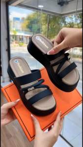 Dép quai da mềm cao 6 cm đấy nhẹ êm chân